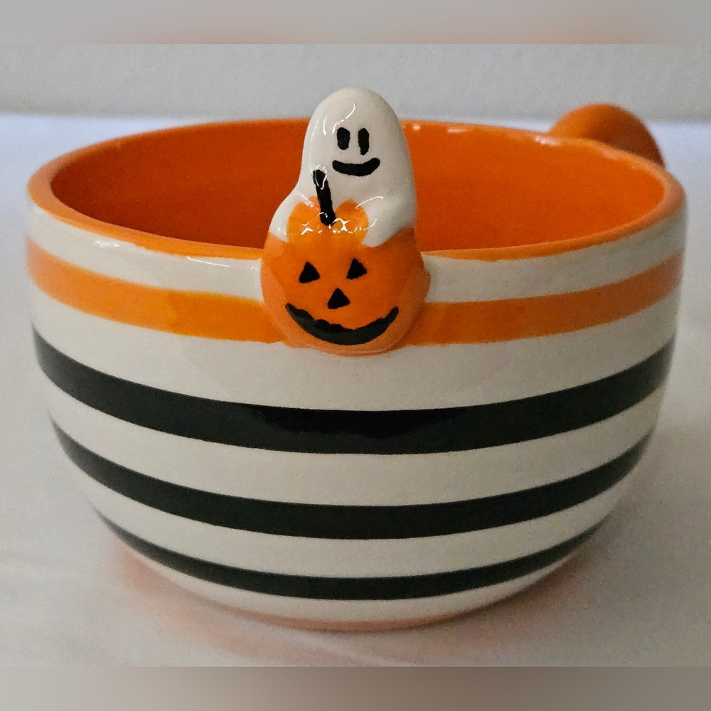 Striped Halloween Ghost Pumpkin Mug | Cute Spooky Mug NEW
